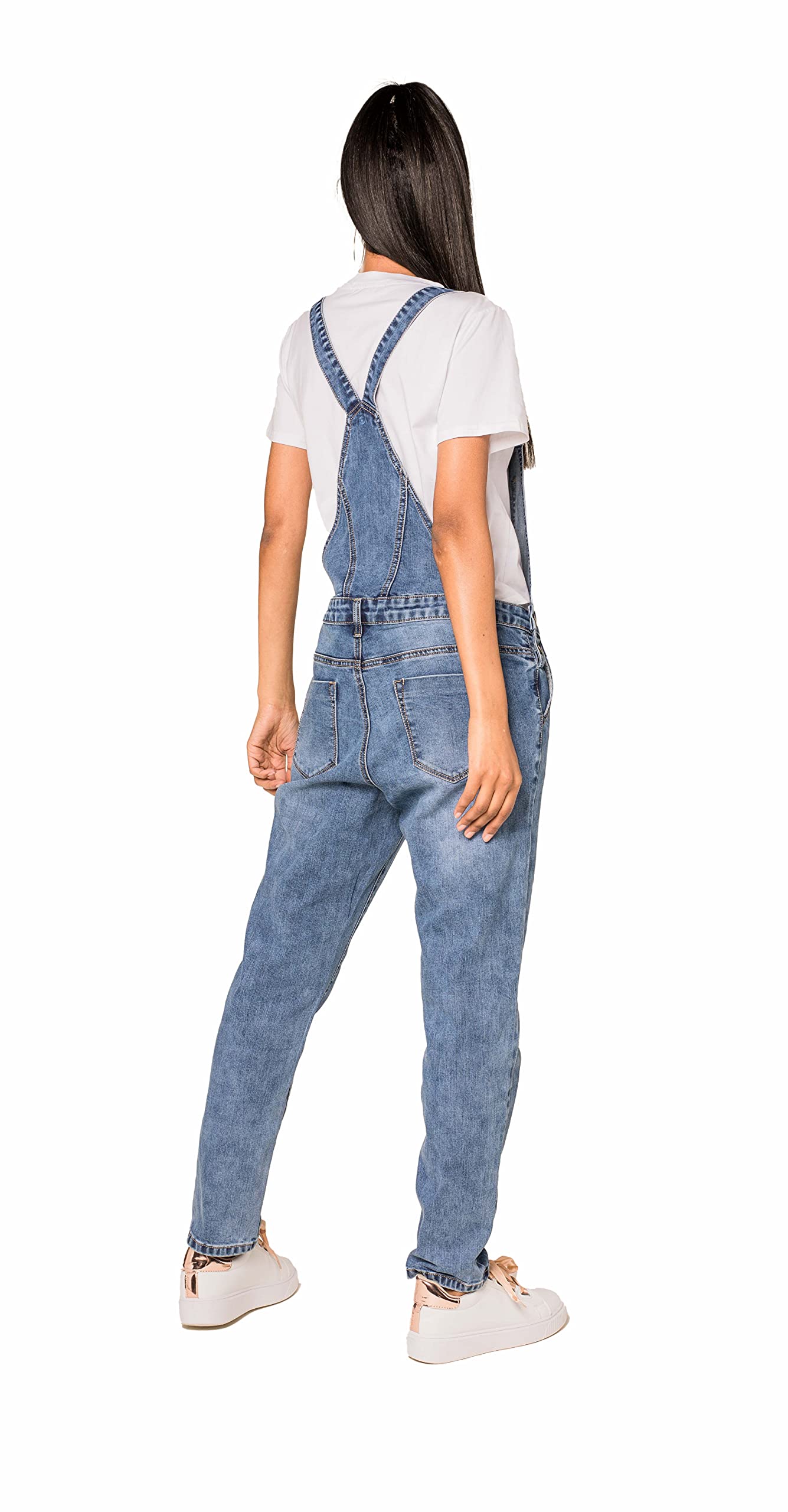Nina Carter Damen Latzhose Jeans Boyfriend Denim Overall Jumpsuit Used-Look Sommeroverall