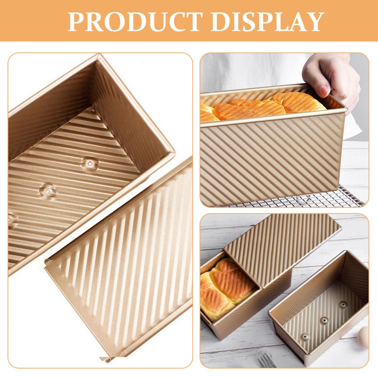 Alipis 2 Stück Toastbackform mit Deckel, 450g, Kohlenstoffstahl, Gold | Antihaft Beschichtung, Wiederverwendbar und Leicht zu Reinigen, für Küche und Heimbacken