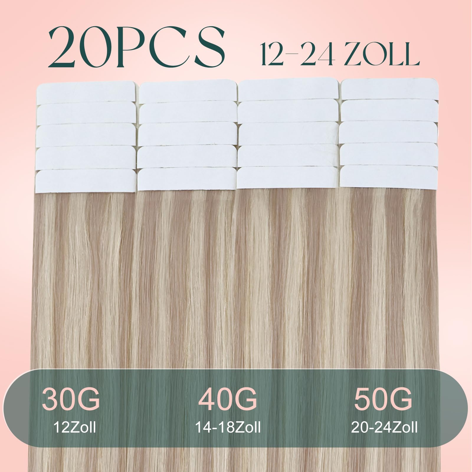 Easyouth Balayage Extensions Tape on Haar 16 Zoll 40g 20Stück pro Paket Aschblondes Highlight mit Hellblond Extension Tape in Echthaar Tape on Extensions Löser