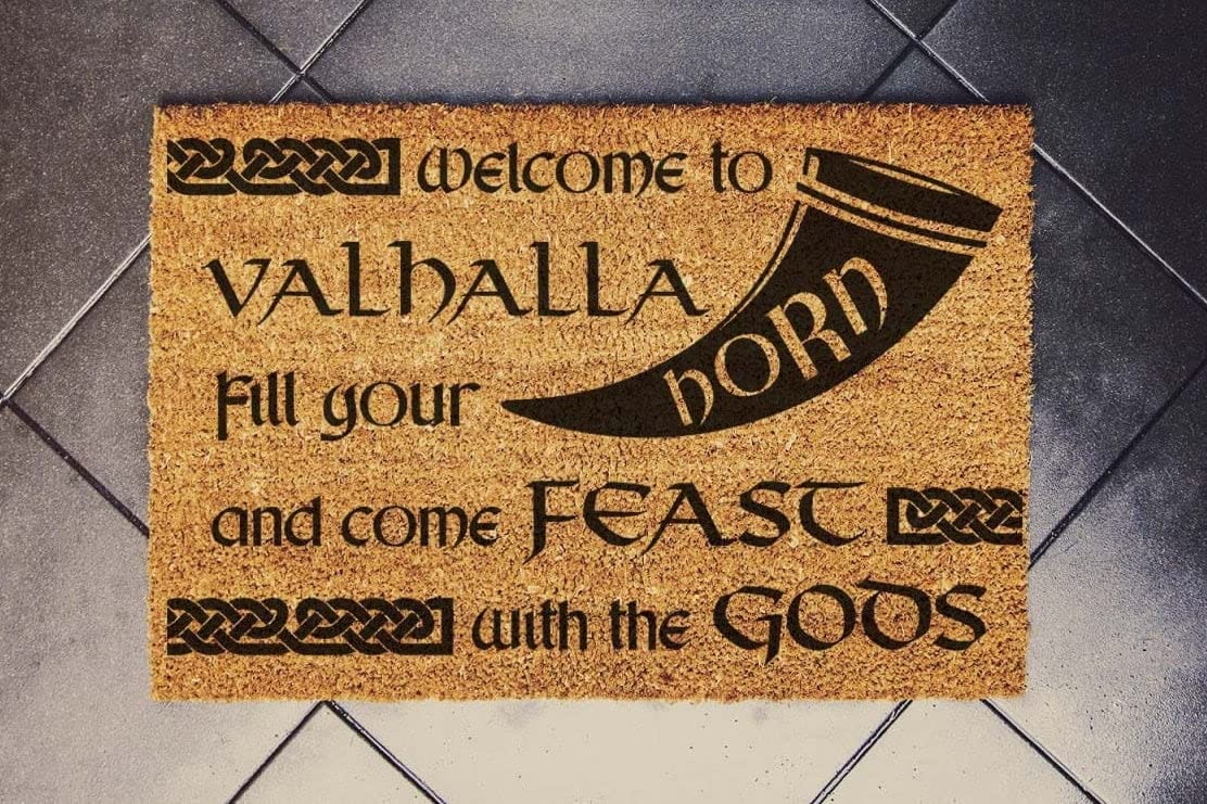 Ensound Welcome to Valhalla Doormat,Funny Doormat,Novelty Flannel Floor Mat with Non-Slip Rubber,Wedding Decor Gift 36x24 Inch