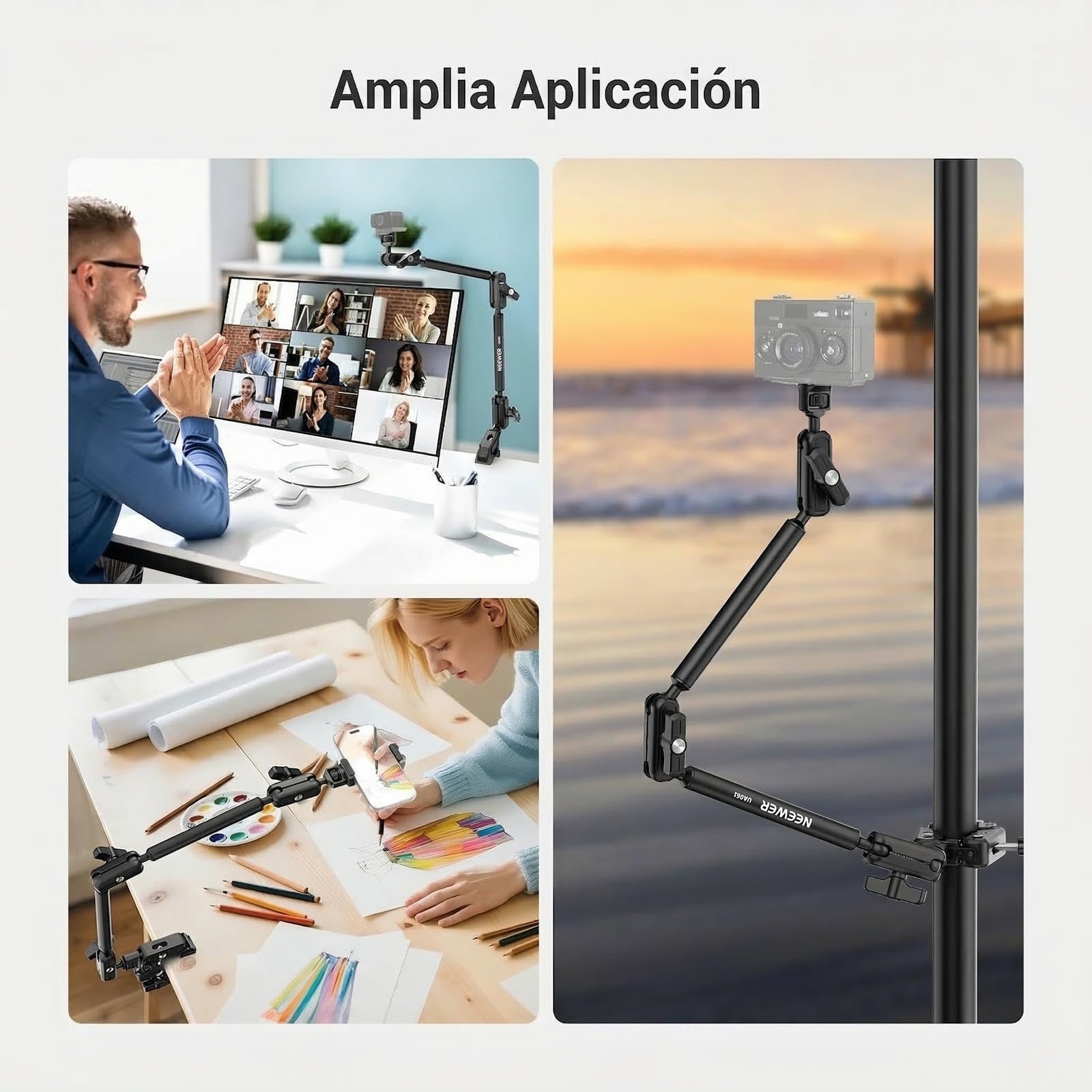 NEEWER Basics - Soporte de Mesa Magic Arm, 55 cm, Brazo micrófono Overhead Porta móvil Escritorio con roscas 1/4" 3/8" para Arri, para DSLR Action CAM Webcam Mic luz LED para ripese vídeo, UA061