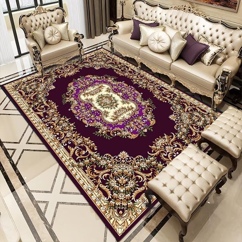 Grand tapis violet 80x160cm lavable au motif géométrique floral pour la chambre