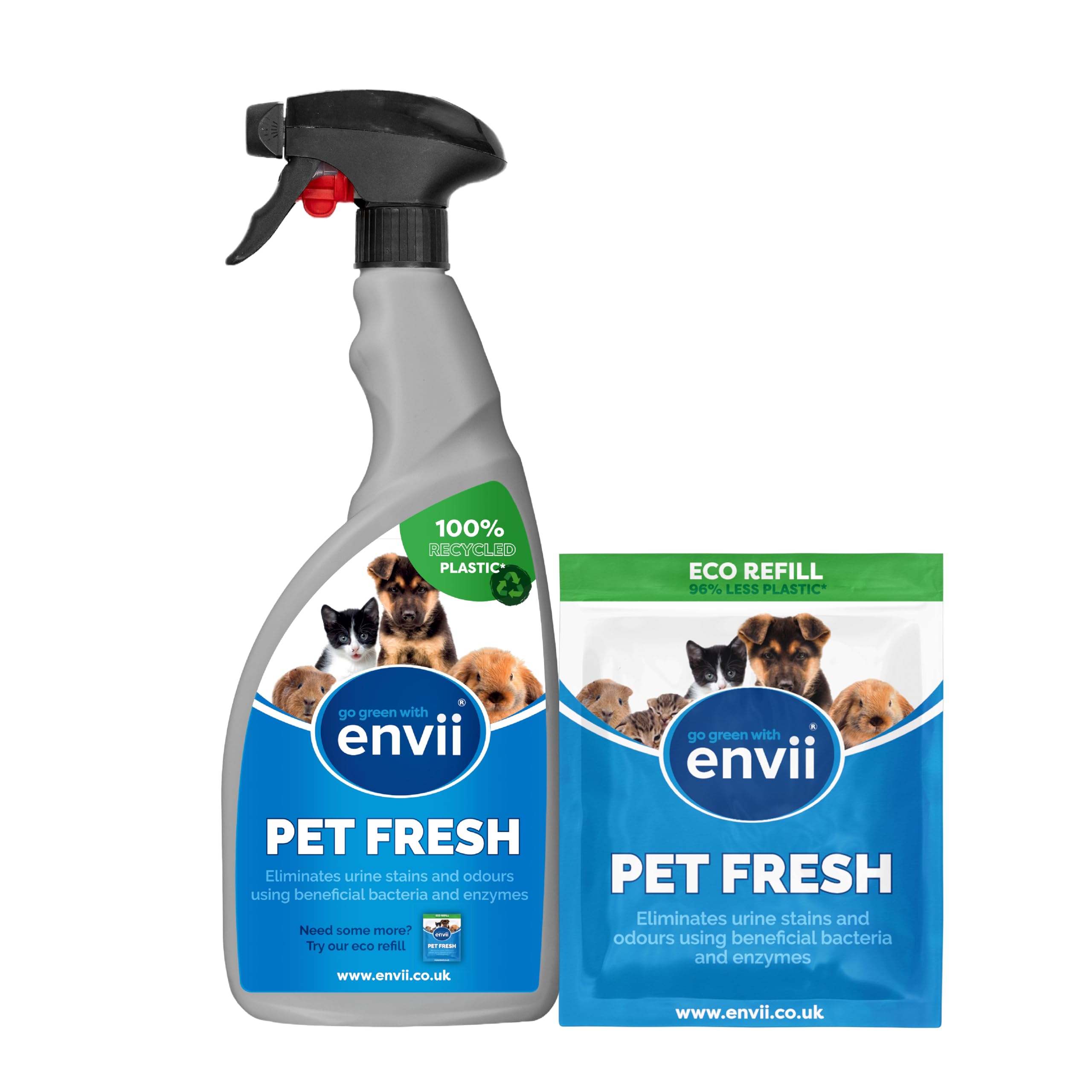 Envii Pet Fresh – Effective Cat & Dog Urine Stain & Odour Remover, Strong Enzymatic Deodoriser & Natural Cleaner for Pet Urine, Faeces & Stains (Trigger Spray + Refill)