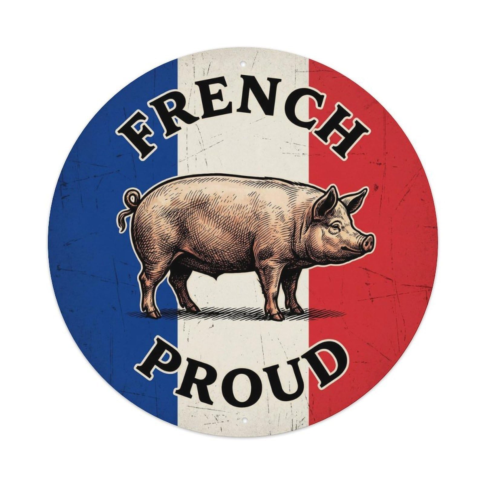 Olhnbad Style French Proud Pig Farm Animal National Emblem Metal Tin Sign