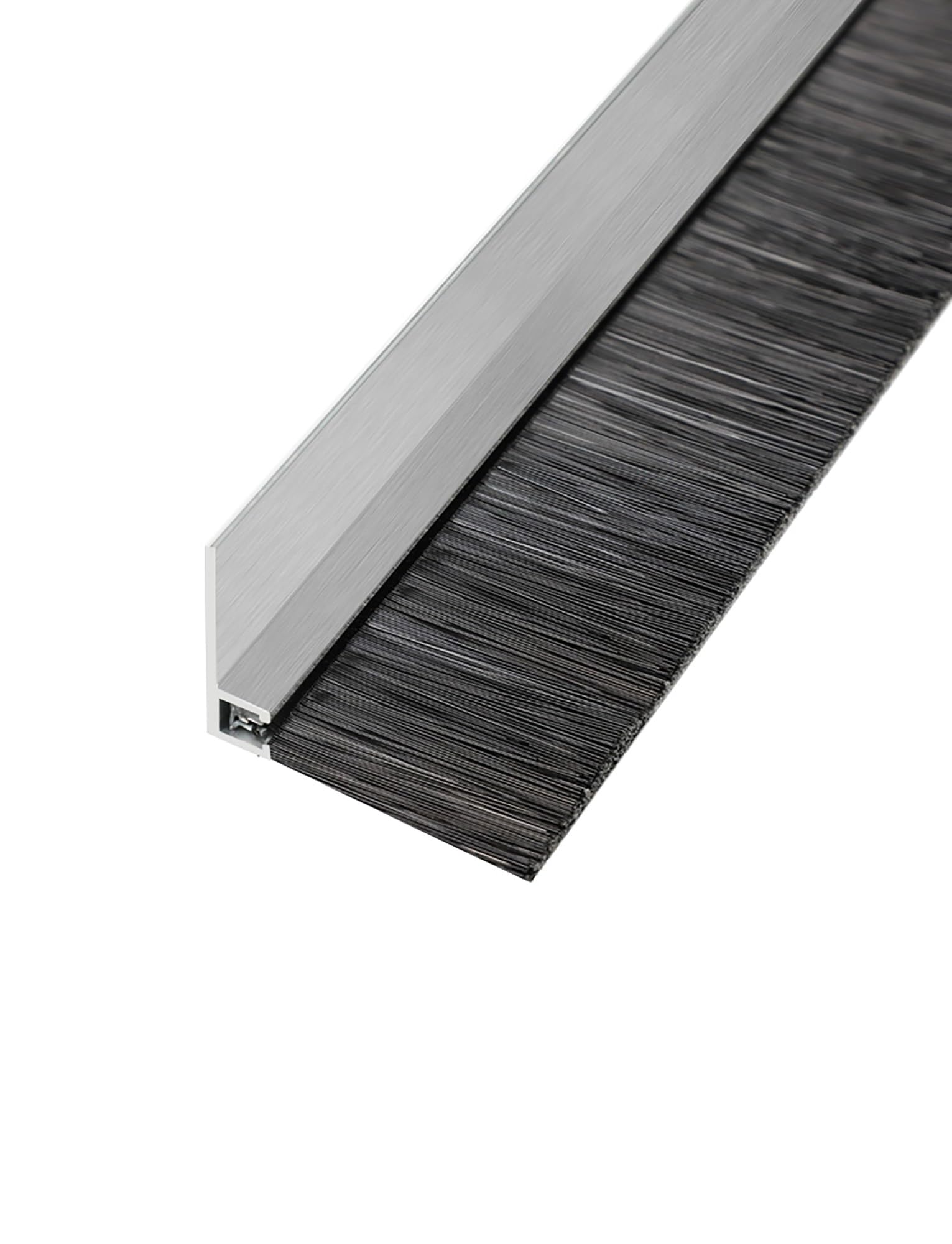 Szczotka do taśm ze stopu aluminium – przemysłowa uszczelka do drzwi, czarna, łatwy montaż, zwijany dolny uchwyt, wysokość 65 mm, odporne na warunki atmosferyczne, rozwiązanie dla skutecznego
