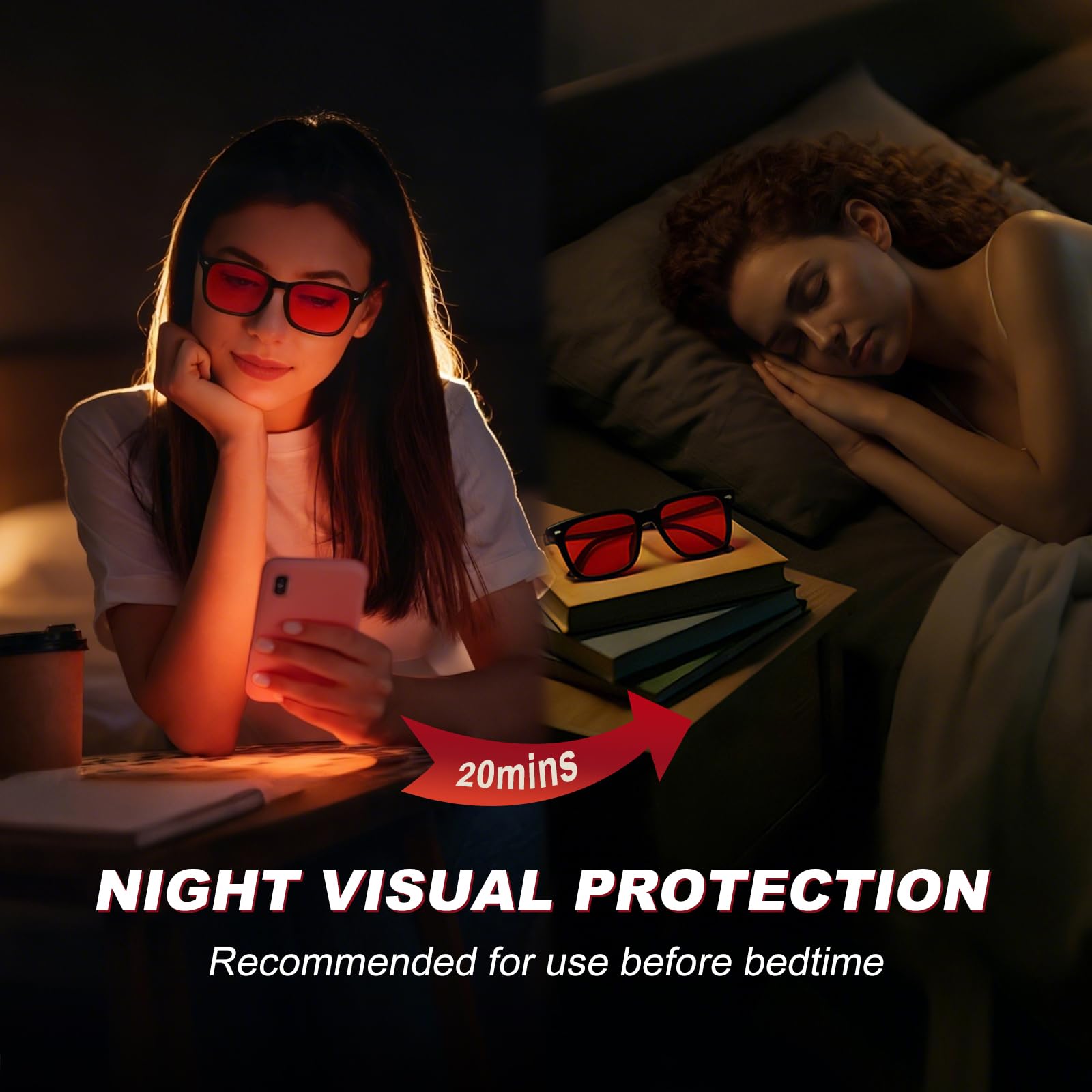 Okany Gafas Filtro Luz Azul para Gaming, Ordenador y Pantalla – Lentes Ámbar Día y Rojas Noche, Bloqueo 99% Luz Azul, Reducen Fatiga Visual