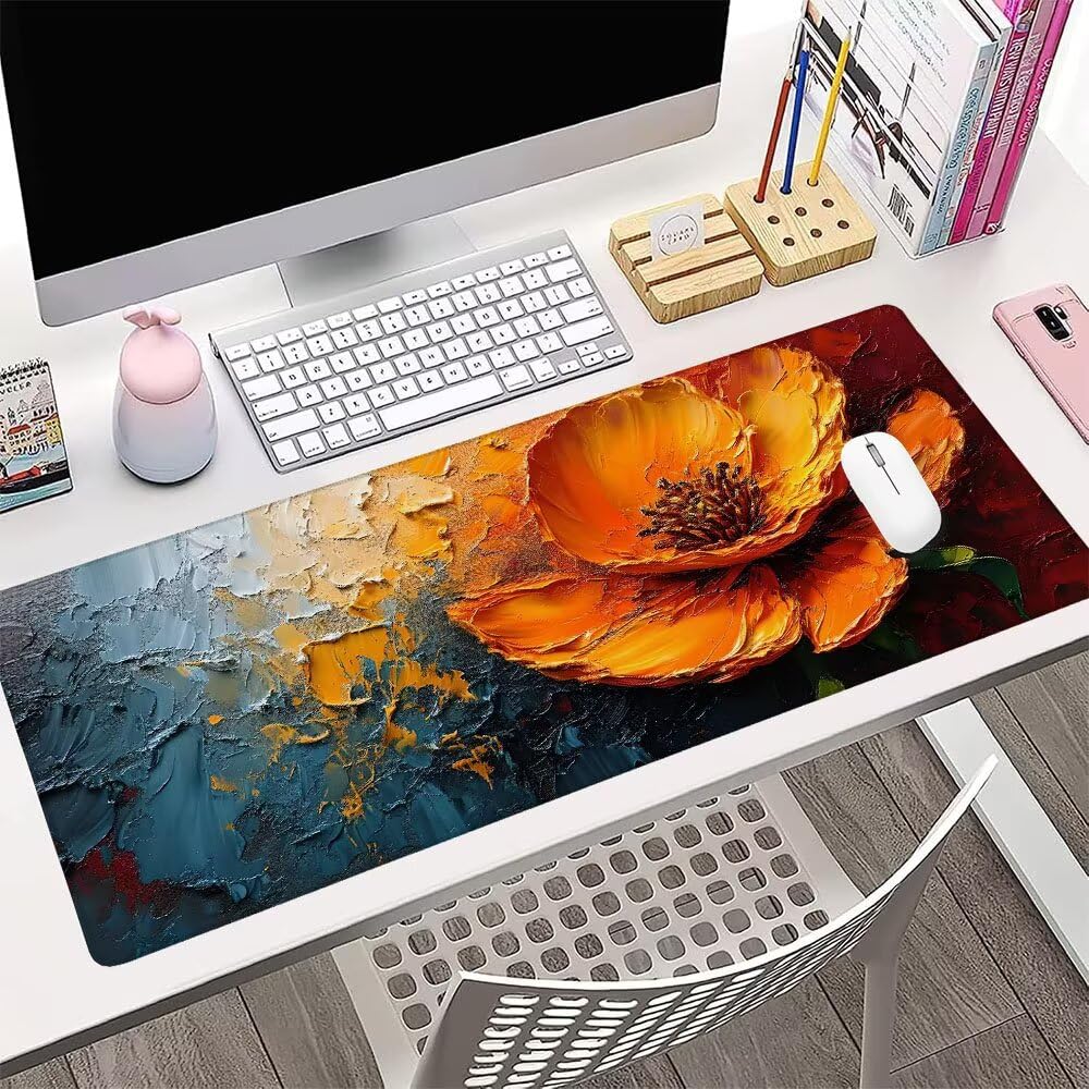 Alfombrilla de Mouse para Juegos, Giallo, XXL, Antideslizante, Impermeable, Diseño de Fiore, Extendido, Grande, 1400x600x3mm, para PC, Laptop, Ufficio, Famiglia d-582