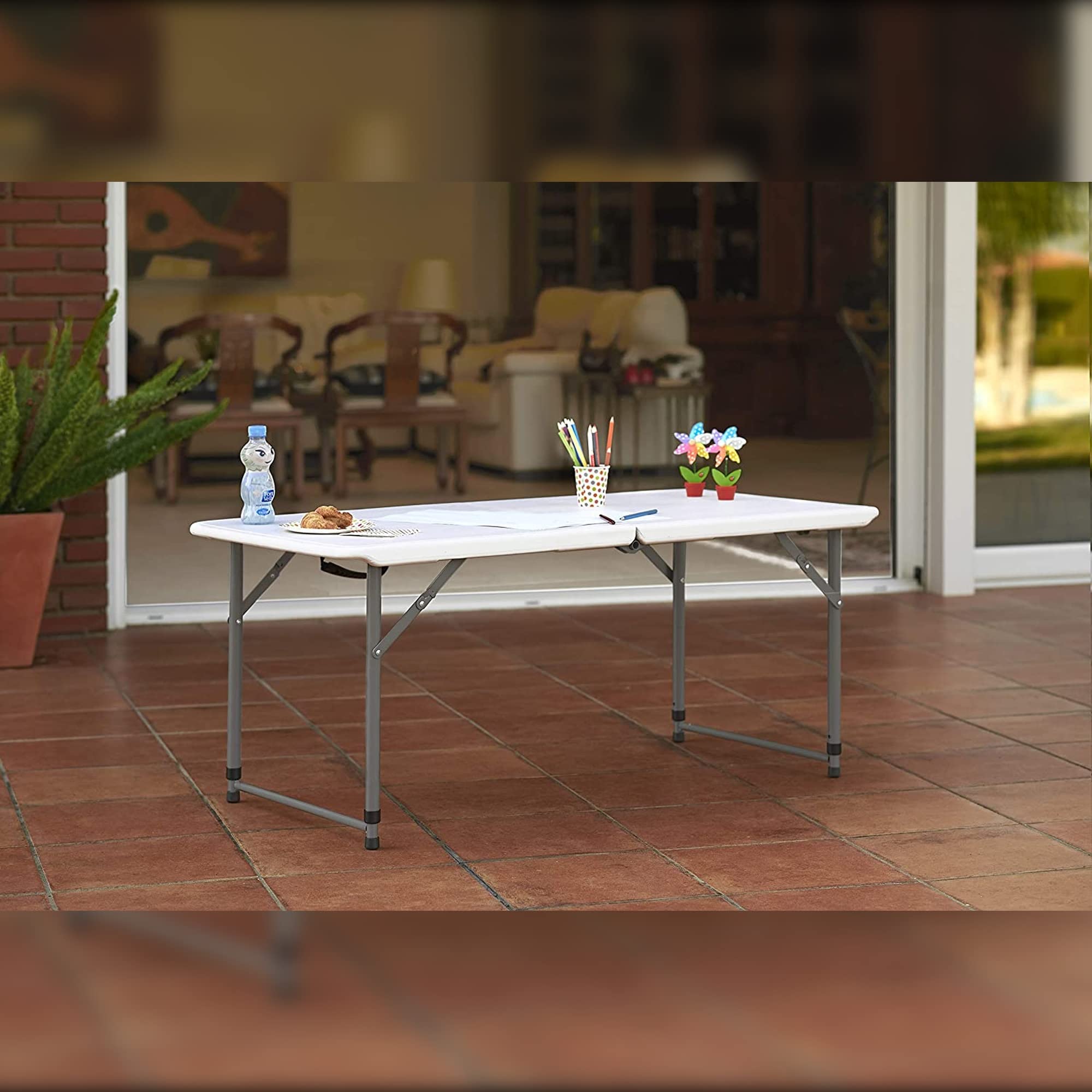 Mesa Plegable Multifuncional de Altura Regulable 122 x 60 x 50-74cm, con asa para su Desplazamiento