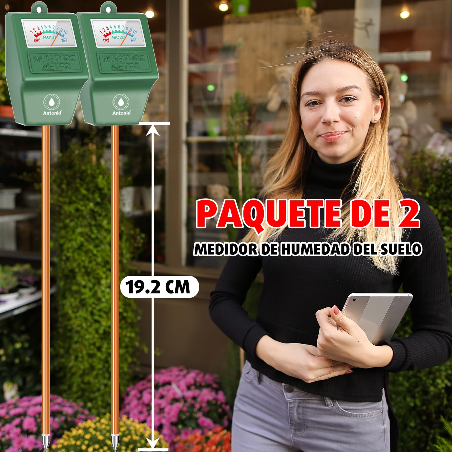 Antonki 2 Piezas Medidor Humedad Plantas, Higrometro Plantas de Suelo, Monitor de Riego de Flores para Plantas de Interior y Exterior, No se Necesitan Baterías