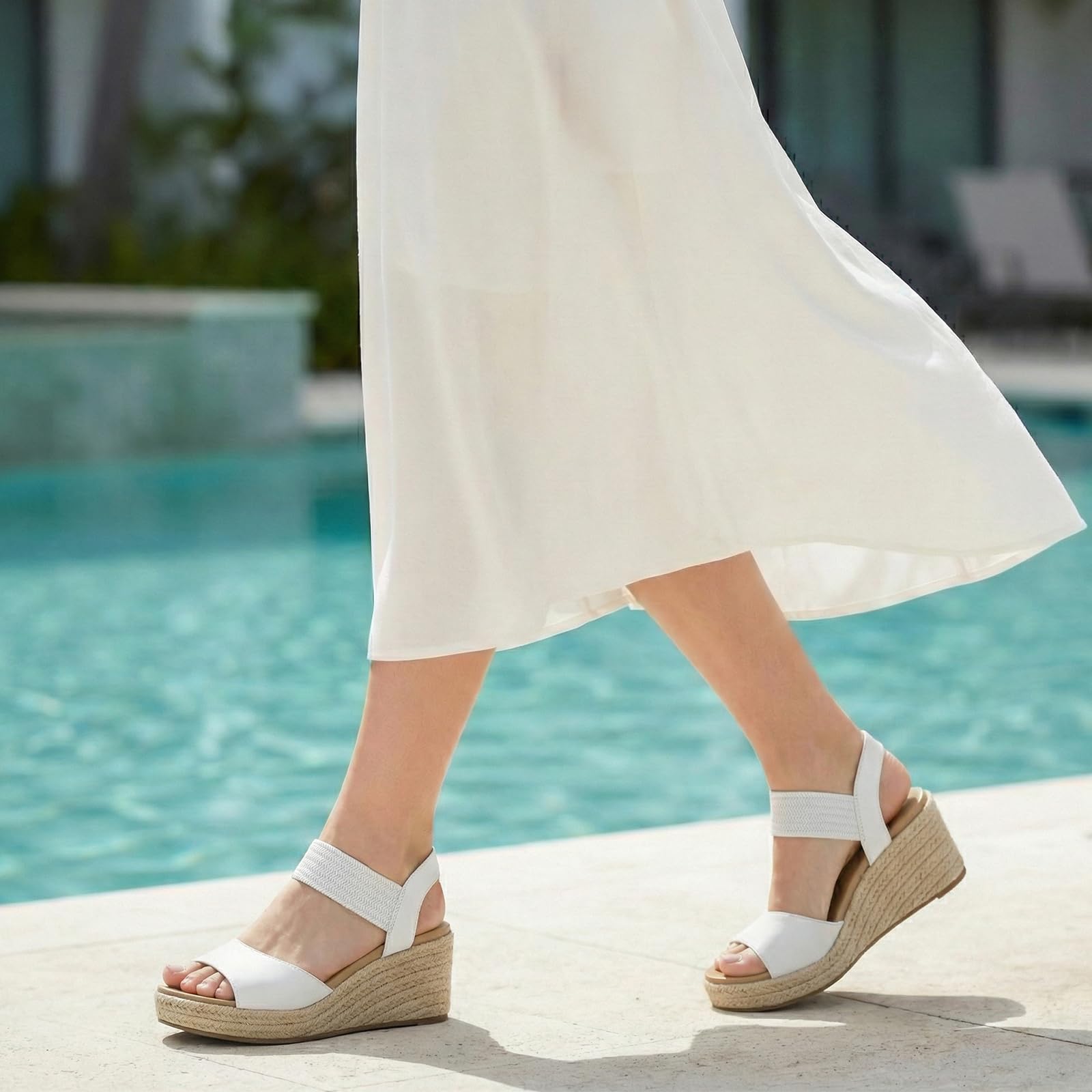 Athlefit Women's Espadrille Platform Wedge Sandals Comfortable Casual Elastic Strap Open Toe Sandals with Arch Support for Summer Work Vacation — view 3