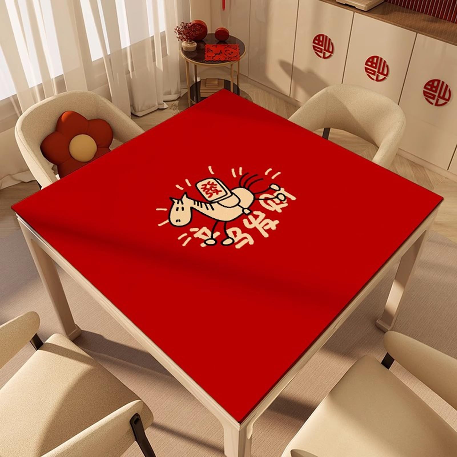 Tapis de Table de mah-Jong, Rouge antidérapant et réduction du Bruit avec Sac de Transport(100cm/39.37in)