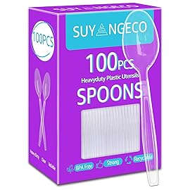 [100 Count] Clear Plastic Spoons Heavy Duty Disposable Spoon Reusable Bulk Plastic Utensils Sturdy Cutlery Set Durable Plasticware Silverware for Party,Every Day Use,Picnic,Camping,Wedding,Barbecues