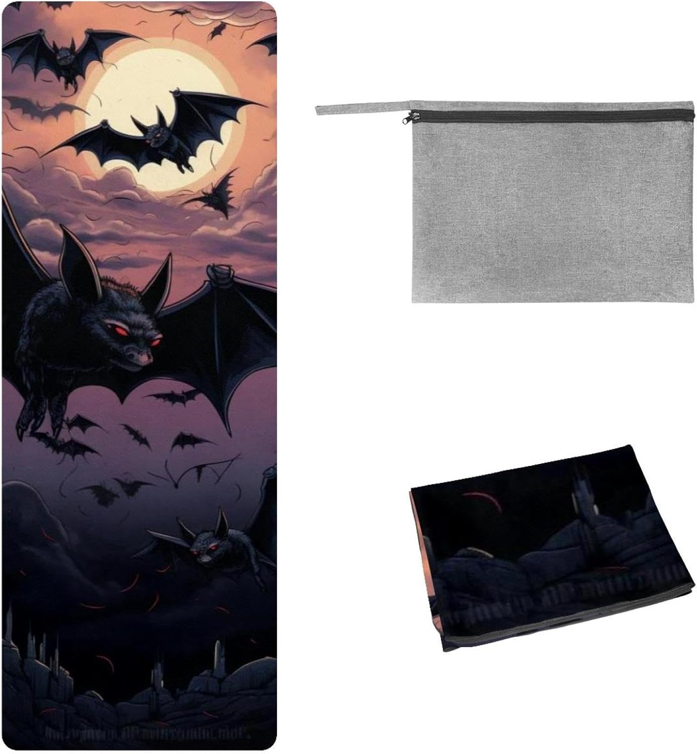 Yoga Towel, Bat Pattern Non Slip Sweat Absorbent Hot Yoga Mat Towel for Hot Yoga, Pilates and Fitness - 72.8" x 26.8"
