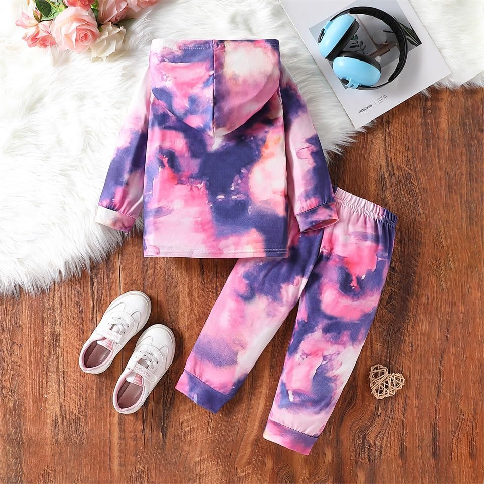 Toddler Baby Girls Clothes Long-sleeve Tie Dye Hoodie Pullover and Sweatpants Heart Print Hooded Outfits Set - Image 7