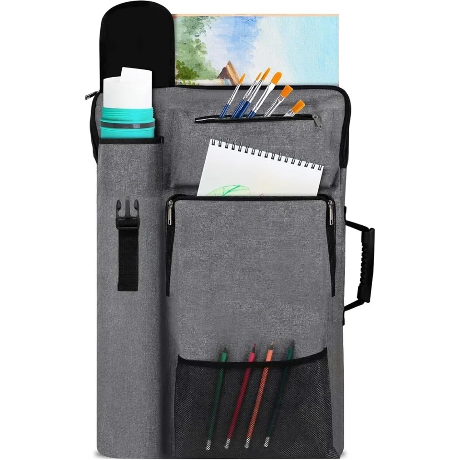 Portafolio de Arte de 45 x 61 cm con Mochila y Bolso de Mano, tamaño Mediano. para Almacenar Carteles, Obras De Arte(Grey)