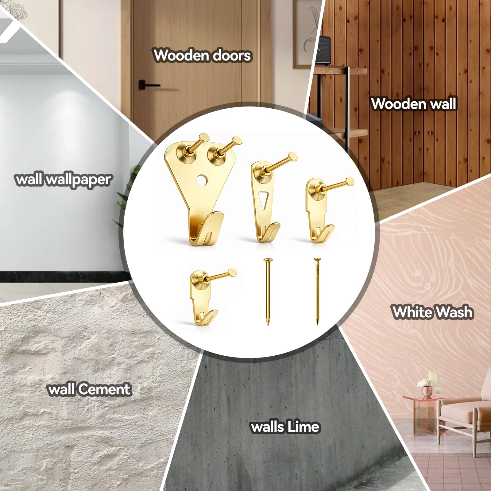 Kit di ganci per appendere quadri, ganci (50 30 20 4,5 kg) e chiodi, per appendere quadri, foto, specchi per cartongesso, legno, pareti a secco