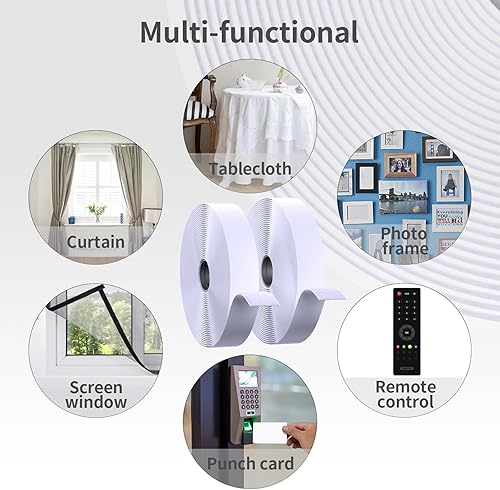 Miniatura 7 de Cinta de gancho y bucle, cinta blanca entrelazada, cada rollo de 1 pulgada x 23 pies, correas autoadhesivas resistentes resistentes para interiores