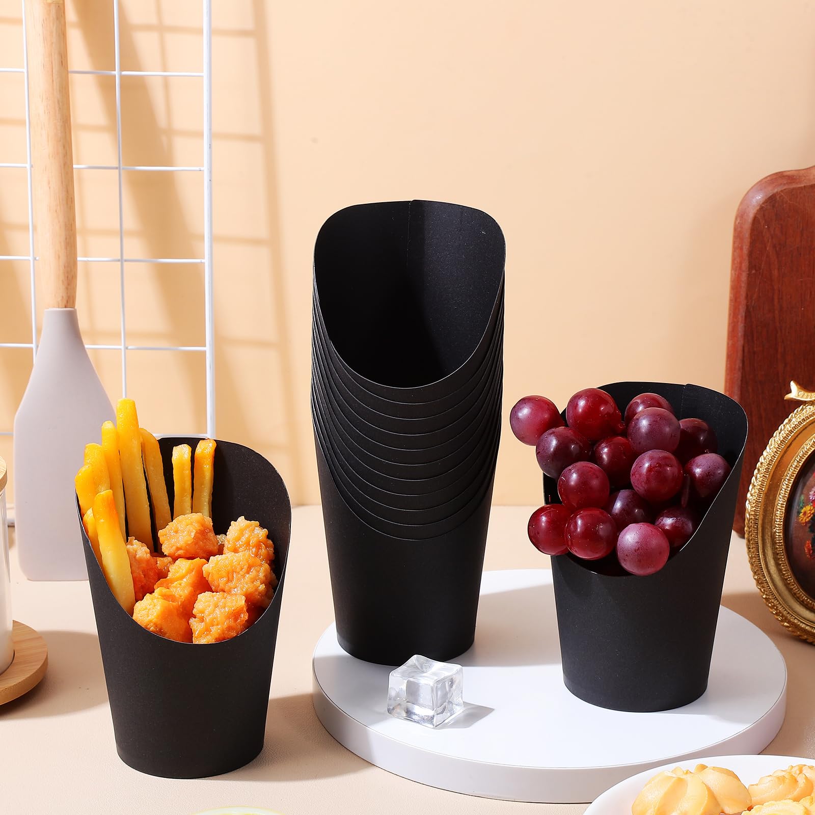 Wiederverwendbar Papier Snackbecher mit Abgeschrägtem Öffnungsdesign 100 Stück Schwarze 14oz als Vorspeisenbecher und Snackbehälter für Food Trucks und Zuhause