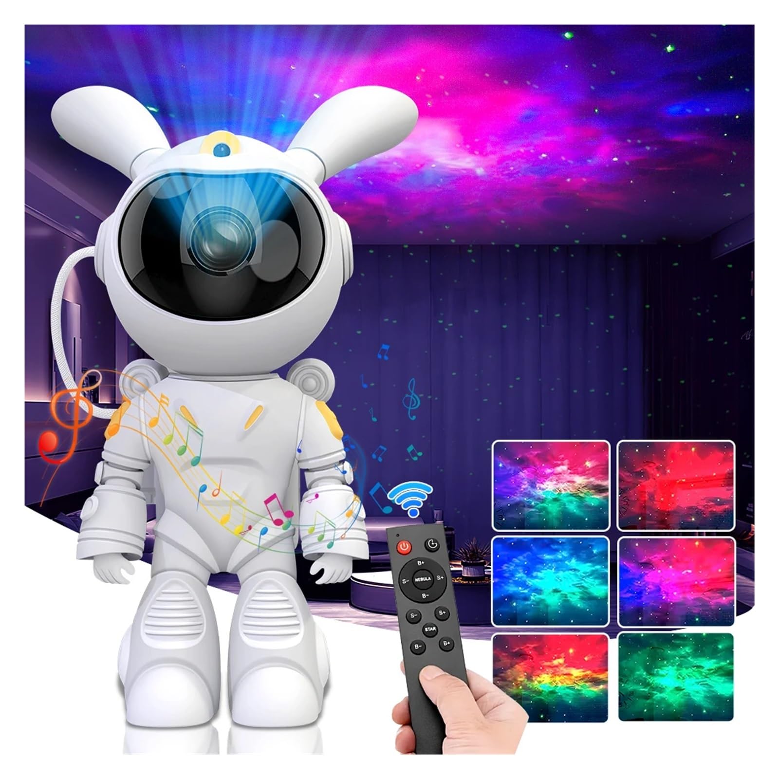 Projektor Galaxy Star LED Lampka Nocna Gwiaździste Niebo Królik Astronauta Projektory Lampa Do Dekoracji Sypialnia Dom Dekoracyjny Prezent Przezroczysty Obrazowanie(Sit NO Ball)