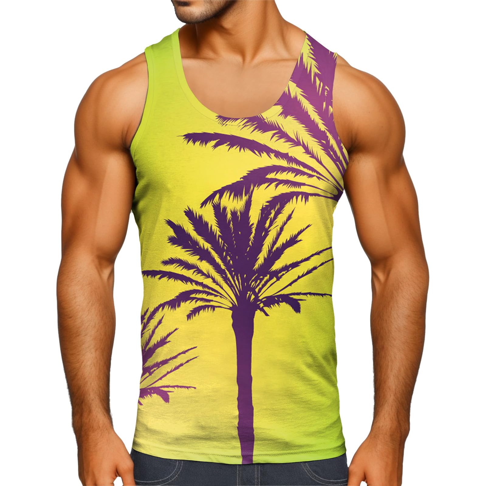 MKIUHNJ Hombres Moda Primavera Verano Casual Sin Mangas O Impreso Tank Tops Blusa Camisas Tank Top Neón Camisetas Interior de Algodón Hombres Algodón Media Manga