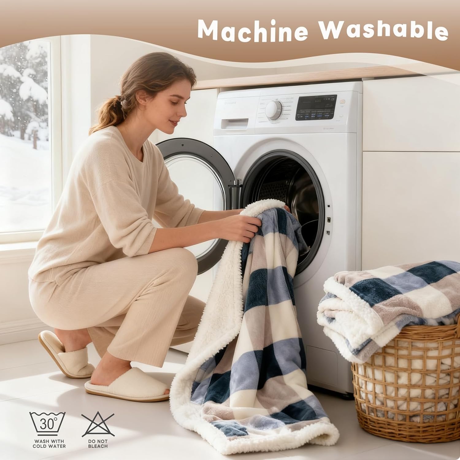 PU MEI Sherpa Fleece Throw Blanket 60" x 80" Reversible Plush Fluffy Large Big Blanket Lattice Flannel Blankets for Sofa Couch Bed (Grey-Soft Blue, 60"*80") - Image 7