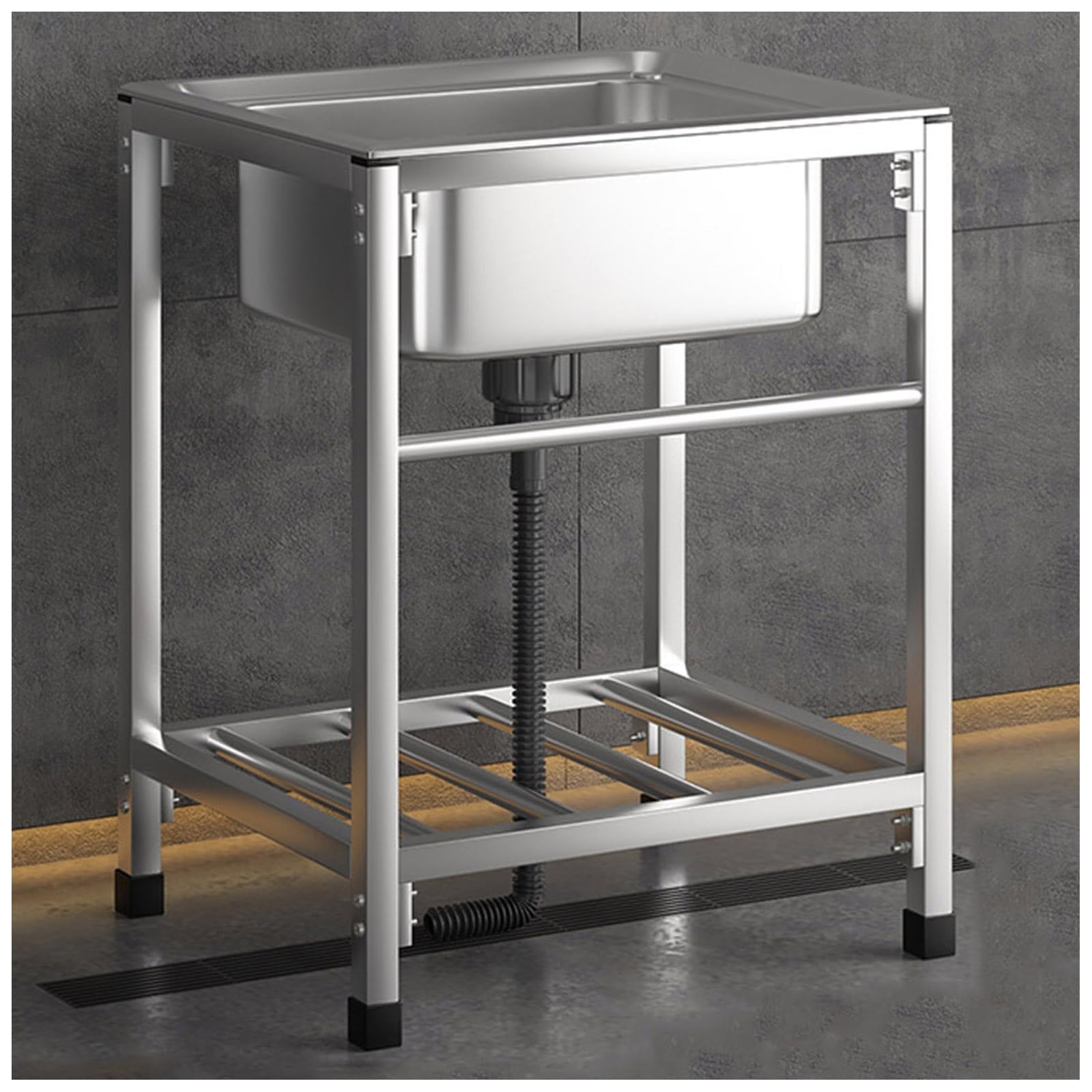 TAXXII Outdoor Sink, Single Bowl Hand Wash Stainless Steel Utility Sink with Storage Shelves, Free Standing Commercial Restaurant Set, for Laundry Backyard Garage (Color : No Faucet, Size