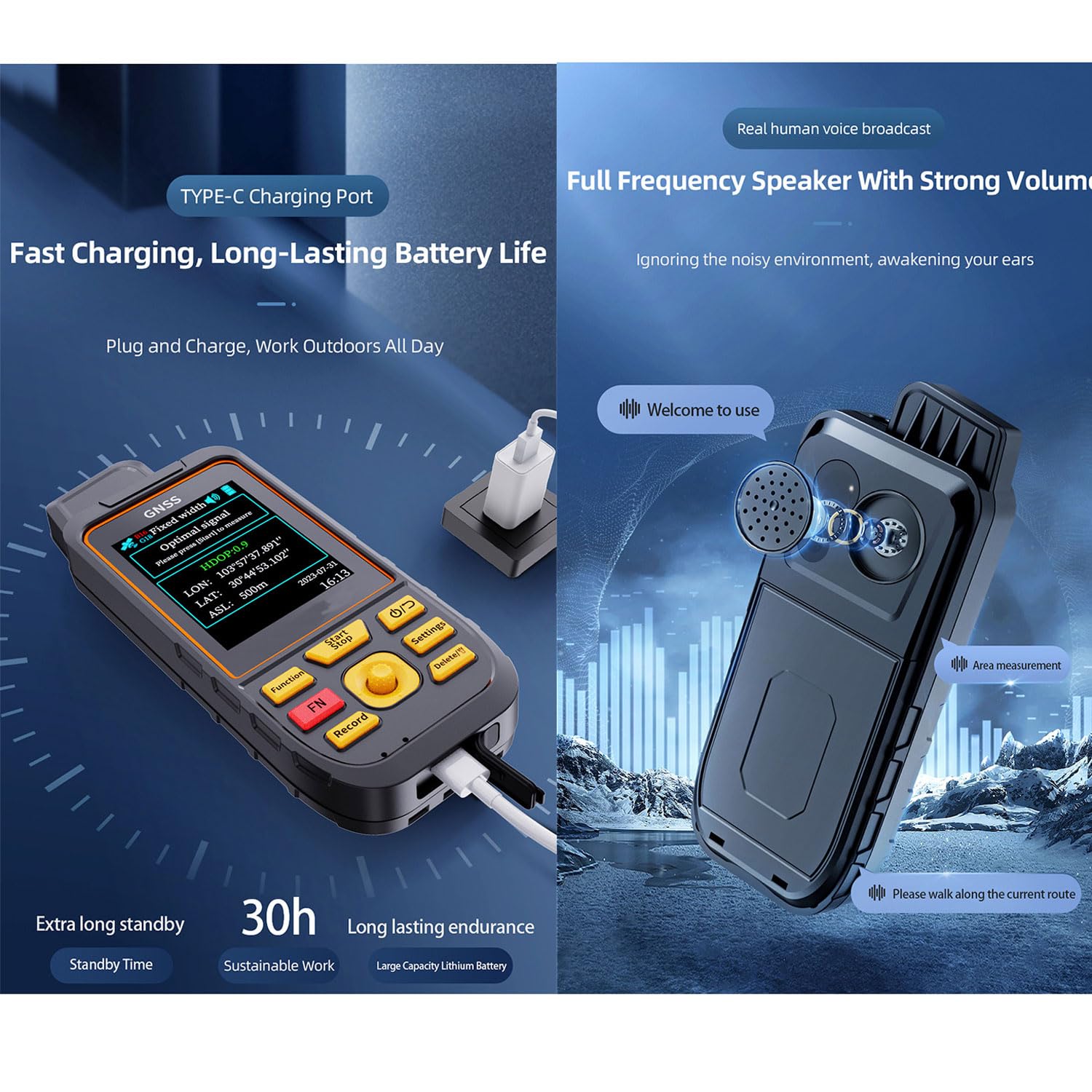 Equipo De Topografía GPS, Medidor Terrestre GNSS Profesional Portátil con Pantalla LCD De 3,6 Pulgadas, Resistente Al Agua IP67, Hora De Trabajo De 30 Horas, Registro De Área De 200 Piezas