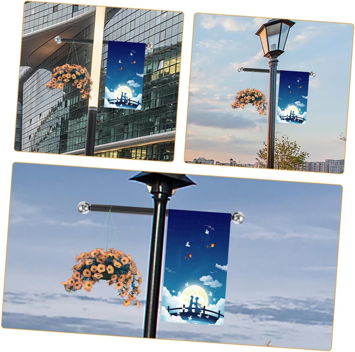 3pcs Outdoor Lamp Post Cross Arm Flag Holder Garden Light Rod Arm Replacement for Outdoor Flag Display and Advertising