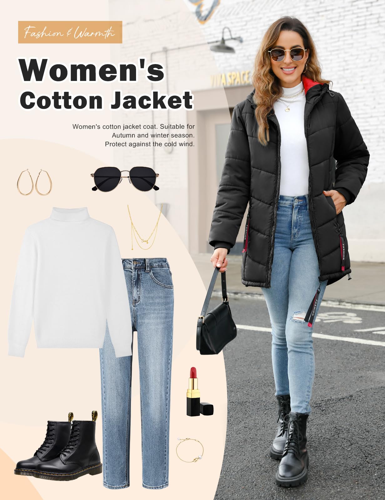Yuson Girl Abrigo Mujer Invierno Acolchado Abrigos Largo y Viento Chaqueta con Capucha Puffer de Algodón Parka Cálido Otono Exteriores Ligero Outwear con Cremallera Bolsillos