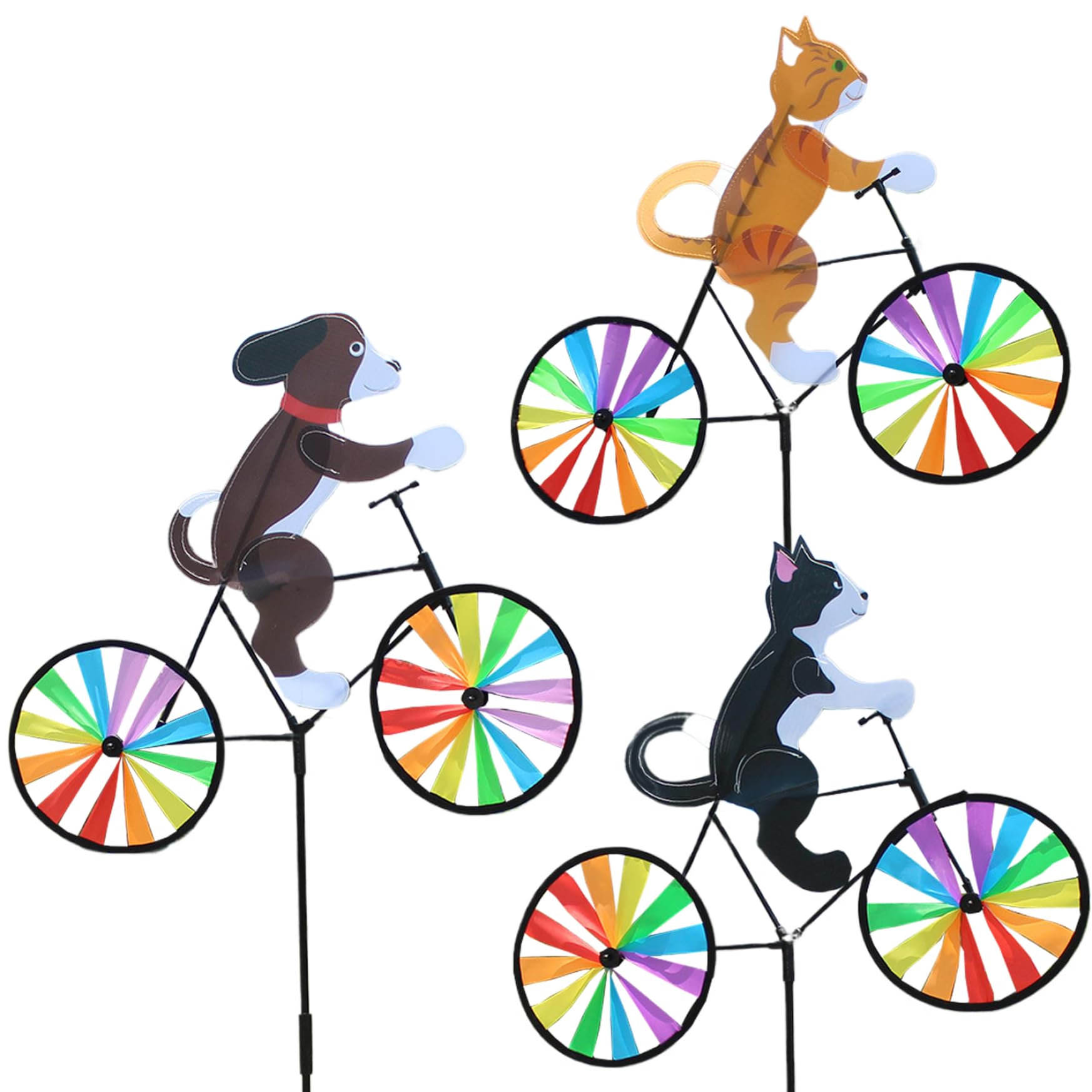 Molinillos de jardín exteriores de 61x50 cm, adornos de viento de gato y perro 3D