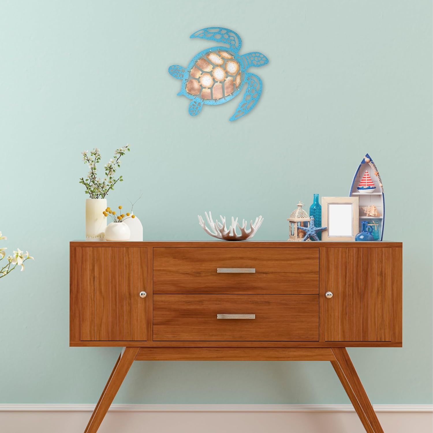 Sea Turtle Metal Wall Art – Coastal Ocean Turtle Decor for Indoor & Outdoor, Nautical Beach Theme Hanging Sculpture for Bathroom, Patio, Porch, or Poolside – Unique Coastal Gift for Ocean Lovers