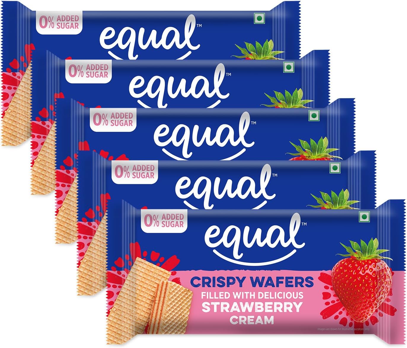 Equal Strawberry Wafer Bars (Sugar-Free) | Pack of 5 (60g each) | 0% Added Sugar & 100% Taste | Flavoured Wafers | Crispy Creamy Wafers | Crunch Anytime Anywhere