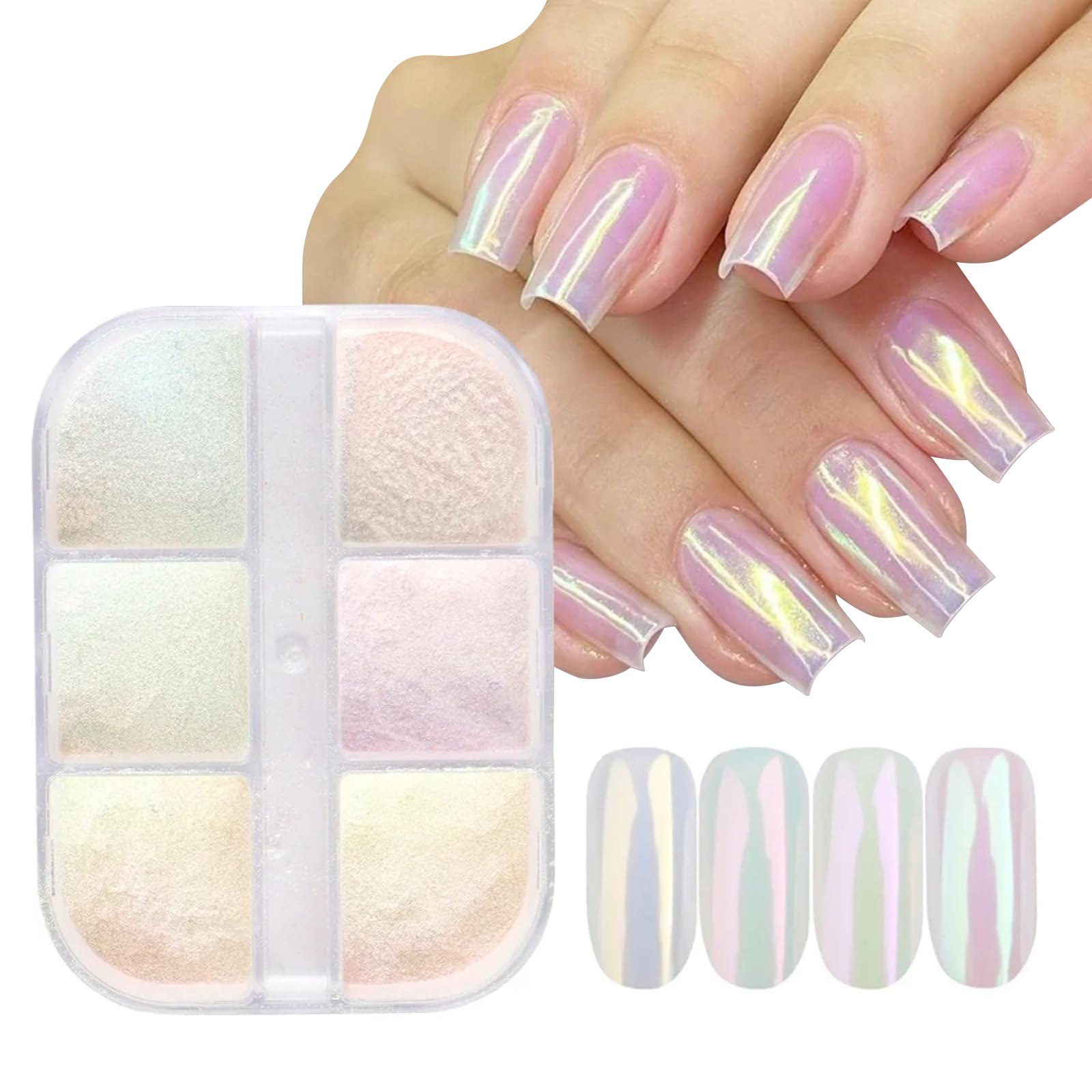 Puder Nail Effect Chrome Pearl Powder 6 Kolory BrokatPaznokcie Powder Lustro Puder Metaliczny do Sztuki Paznokci