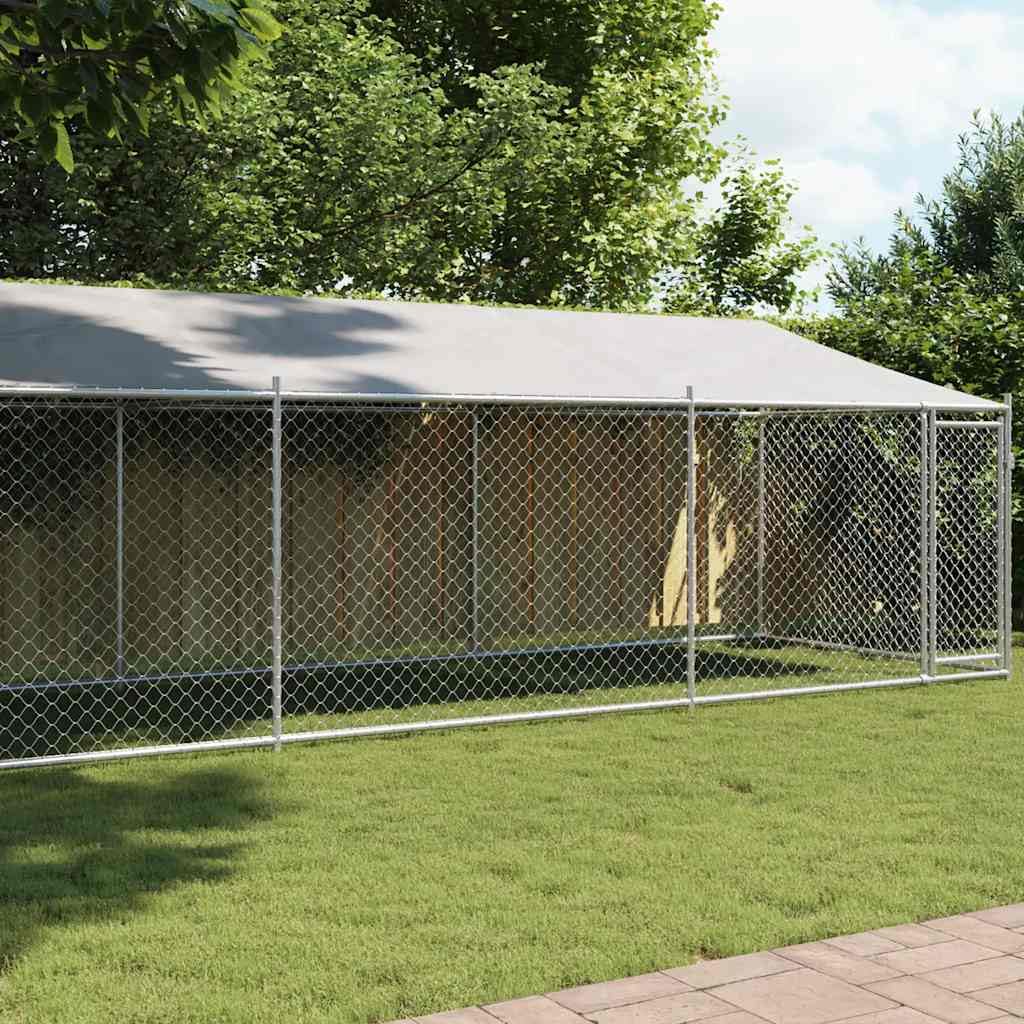 Cuccia per cani con tetto e porta, grigio, 8 x 2 x 2 m