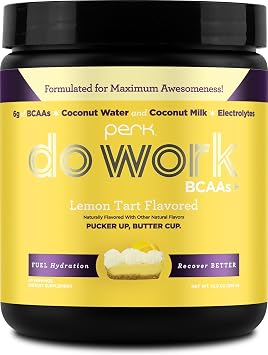 Perk Do Work BCAA + Hydration Electrolytes Powder Lemon Tart 20 Servings - with Coconut Water and Coconut Milk, Gluten-Free, Soy-Free, Peanut-Free