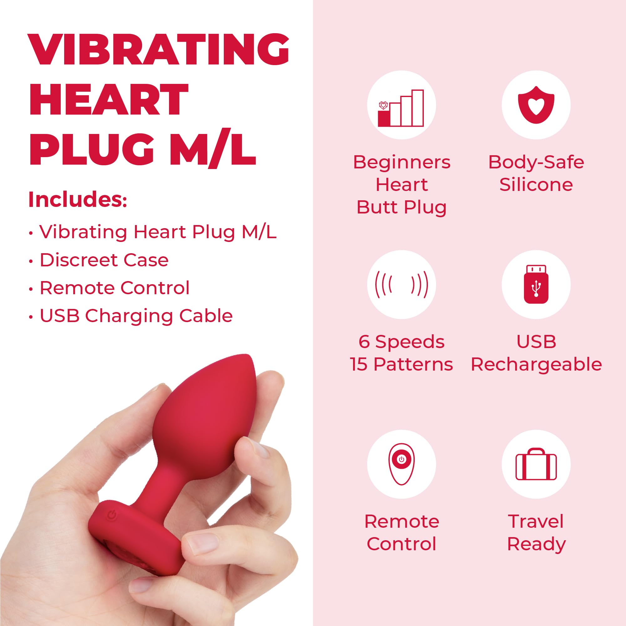 B-Vibe Vibrating Heart Plug Anali Rosso 10,5 cm