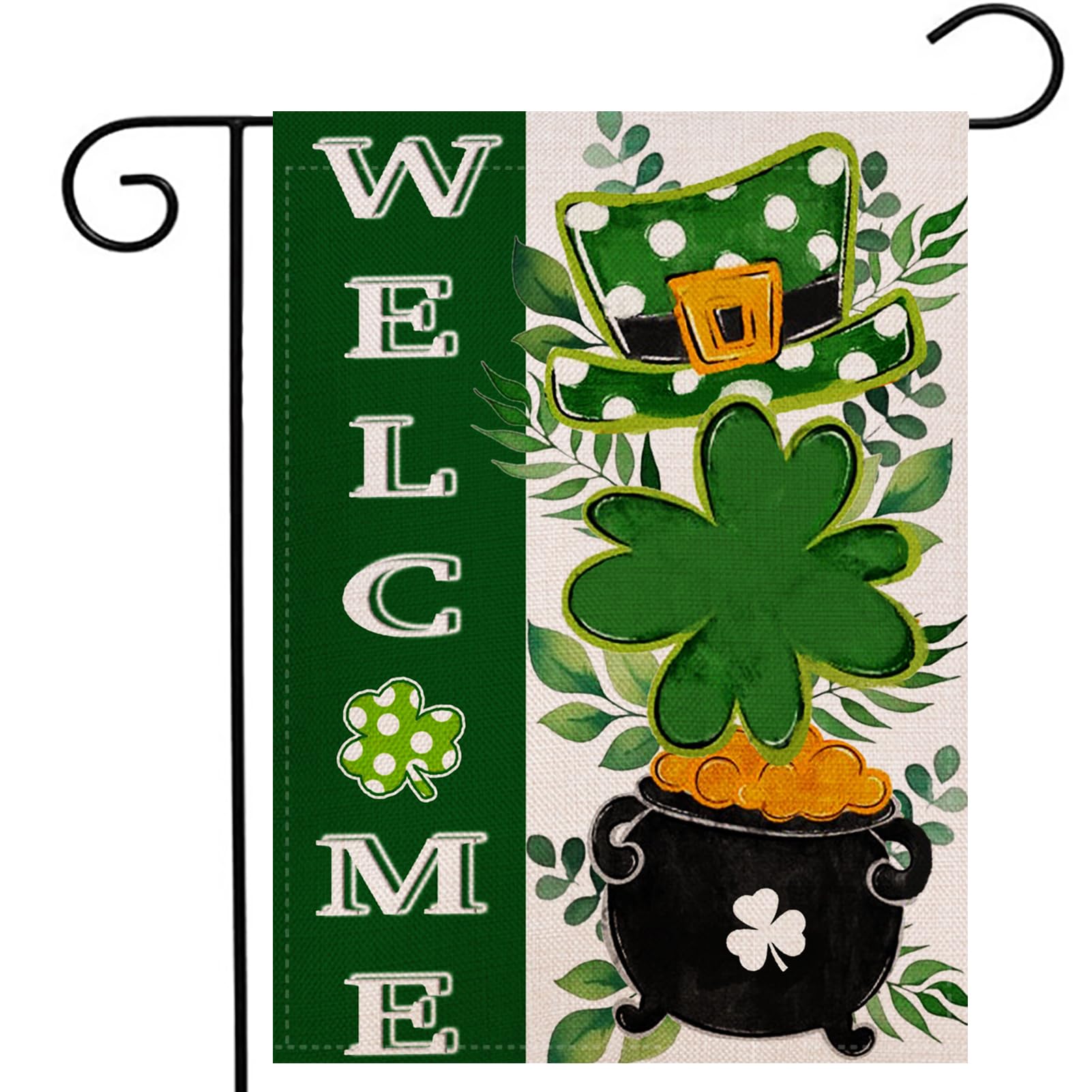 St Patricks Day Shamrocks Garden Flag 12.5x18 Inch Double Sided Outside, Welcome Clovers Holiday Yard Outdoor Decoration