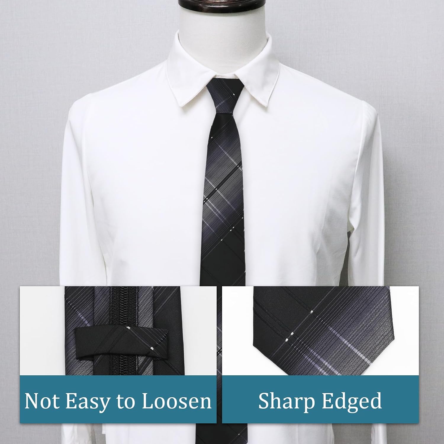 Zipper Ties for Men, Pre-tied Adjustable Mens Tie Striped Men's Neck Ties for Suit Business Wedding Daily