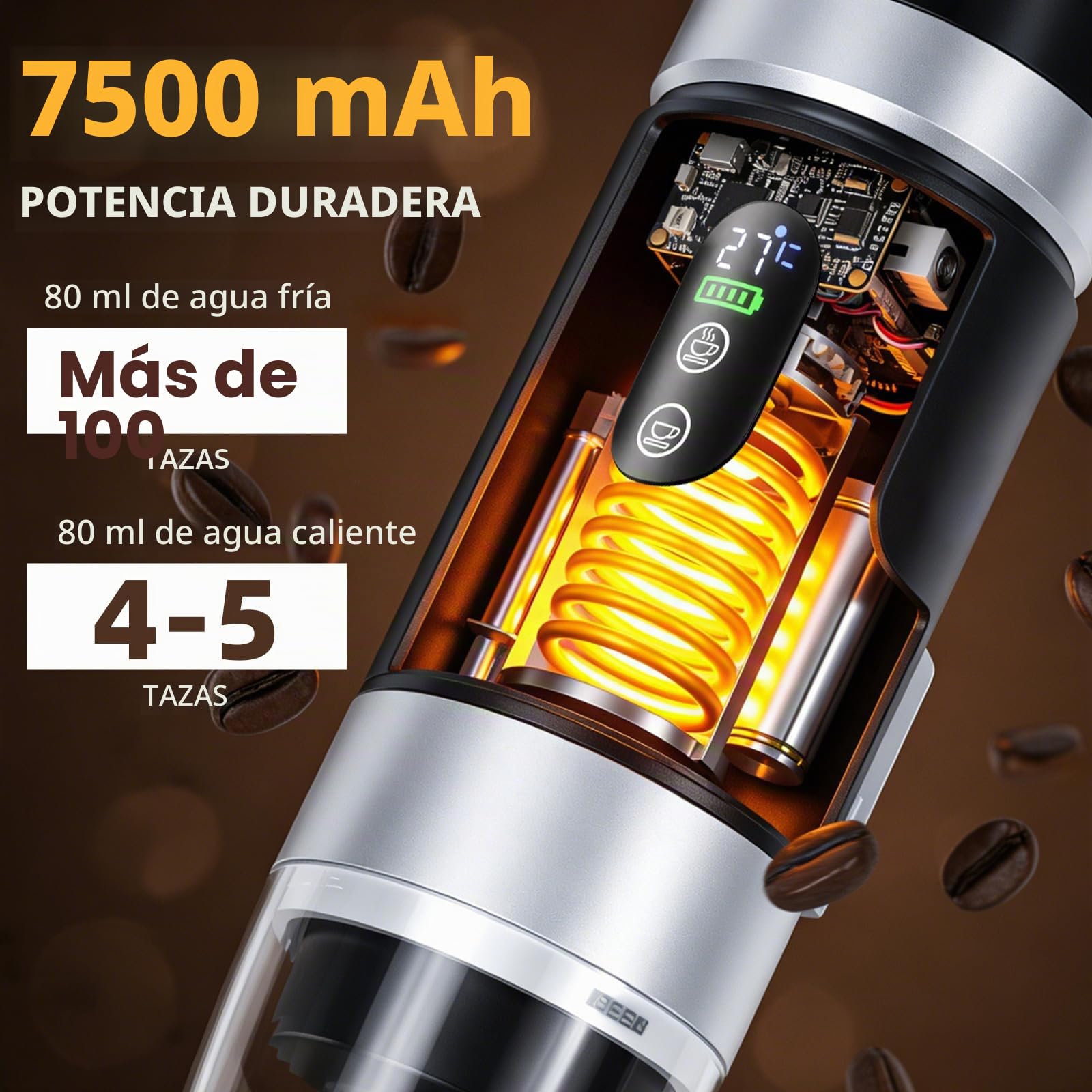 Cafetera Portátil 20 Bar, 3 en 1 Cafetera Espresso Eléctrica Portátil Maquina de Cafe Portatil Recargable Compatible con Cápsulas Pequeñas/Grandes y Café Molido para Viajes Acampada Oficina y Hogar