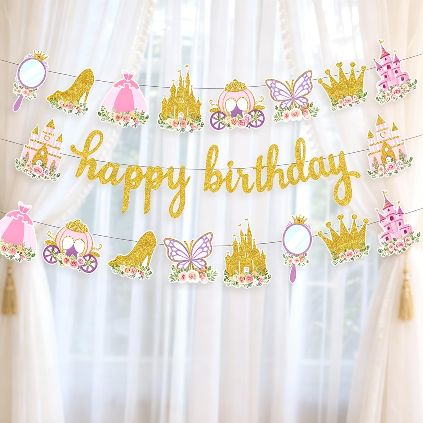 JeVenis Princess Birthday Party Decorations Princess Party Banner Garland Hanging Swirls for Girl Birthday Party Supplies