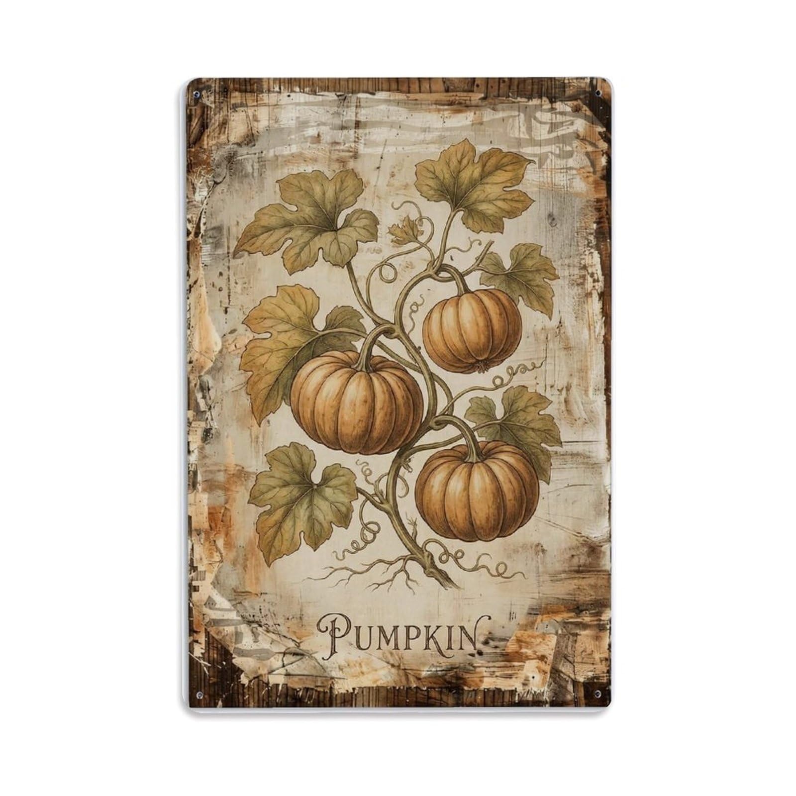 Fqnyr Style Pumpkin Vegetable Harvest Metal Tin Sign Plaque Wall Decor For Cafe, Club Bar, Office, Home Garden Metal Poster 8X12inch