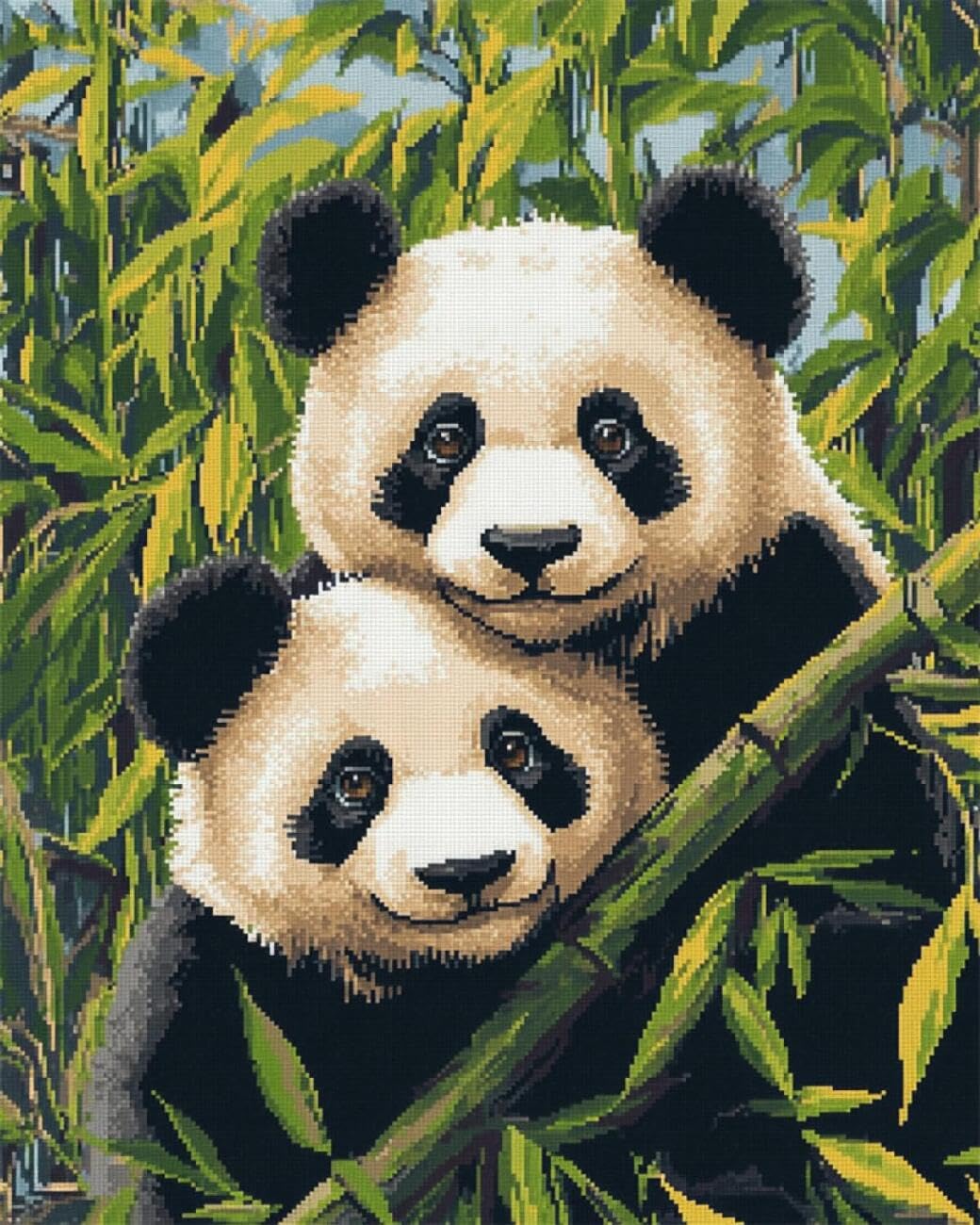 AxiangziK DIY Embroidery Kit Two Pandas 11CT 60x80cm
