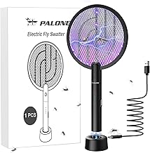 PALONE Electric Insect Racket 4000V, Electric Mosquito Racket with Base, USB Rechargeable UV Electric Swatter, Anti Mosquitoes & Flying Insects, for Indoor and Outdoor (Black, 1PC)