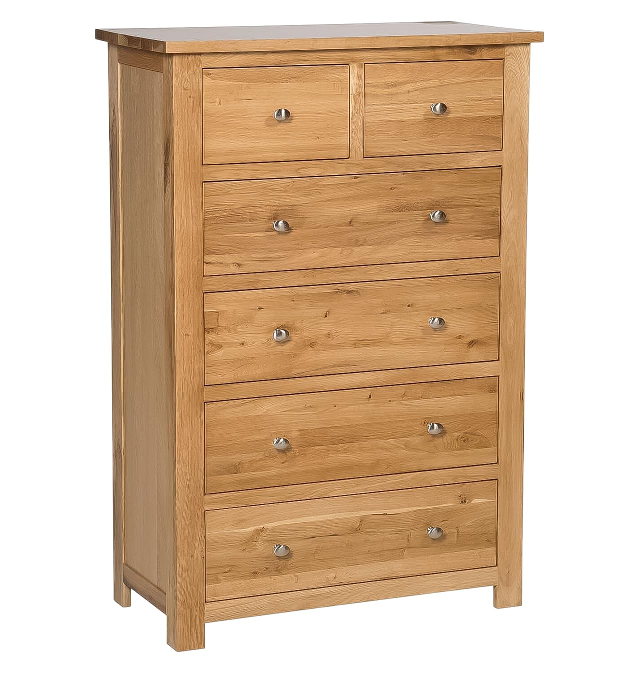 Waverly Oak Chest of Drawers with 6 Drawers, Wooden Light Oak Dresser, 2 Over 4 Chest for Living Room and Hallway, Fully Assembled Solid Wooden Bedroom Furniture