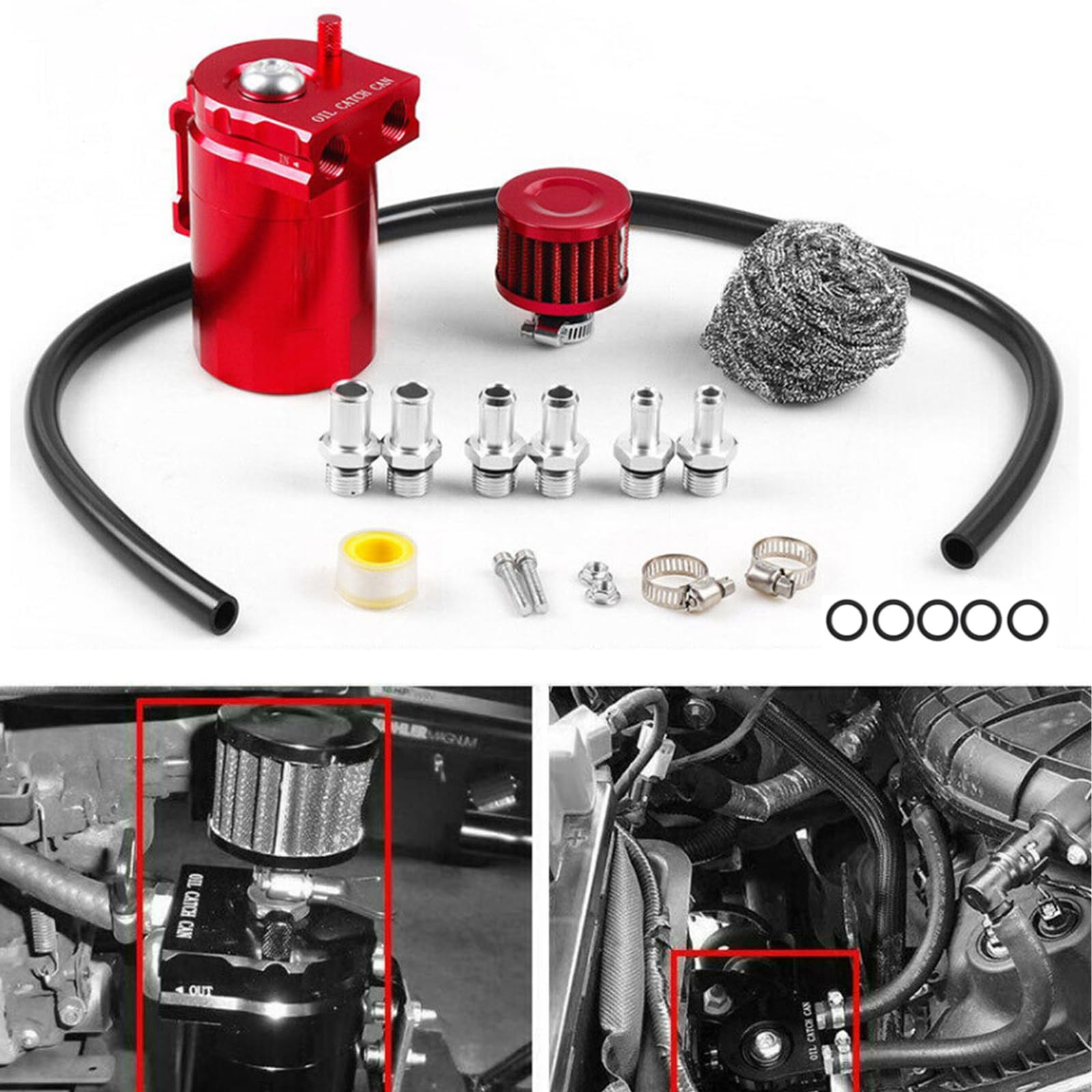 Olio Catch Can Universale Per Auto Heinmo - Serbatoio In Alluminio 1.2L Con Filtro, Per Motori Grandi, Colore Argento/Nero - 2
