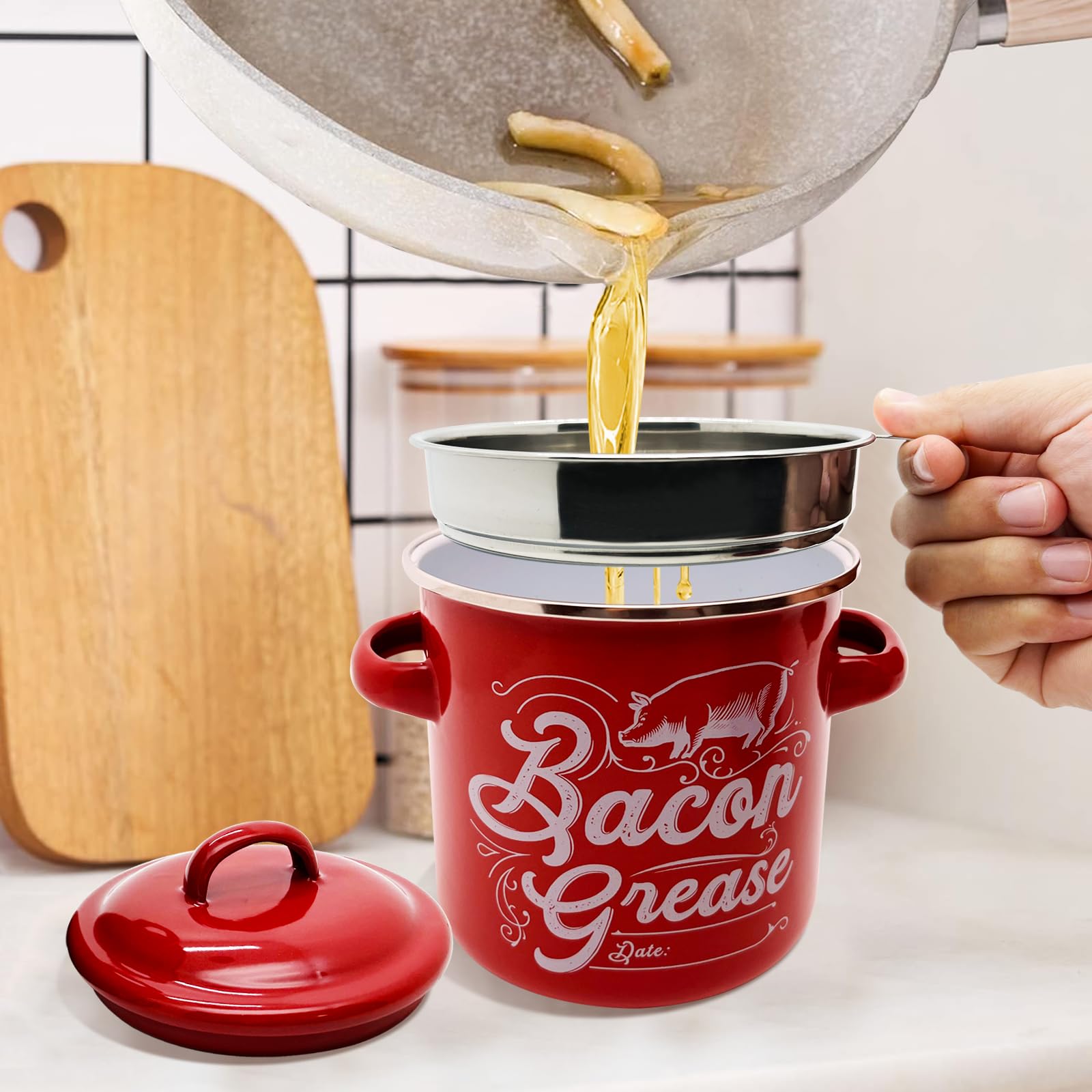 Keramik-Speckfettbehälter Mit Sieb – 750 Ml, Spülmaschinenfest, Ideal Zum Aufbewahren Von Speiseöl & Fett