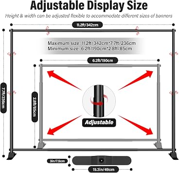10 x 8 Backdrop Banner Stand with Extra Thick Tubing for Wedding Parties, Heavy Duty Adjustable Step and Repeat Stand for Photography, Portable Trade Show Banner Frame with Carring Bag