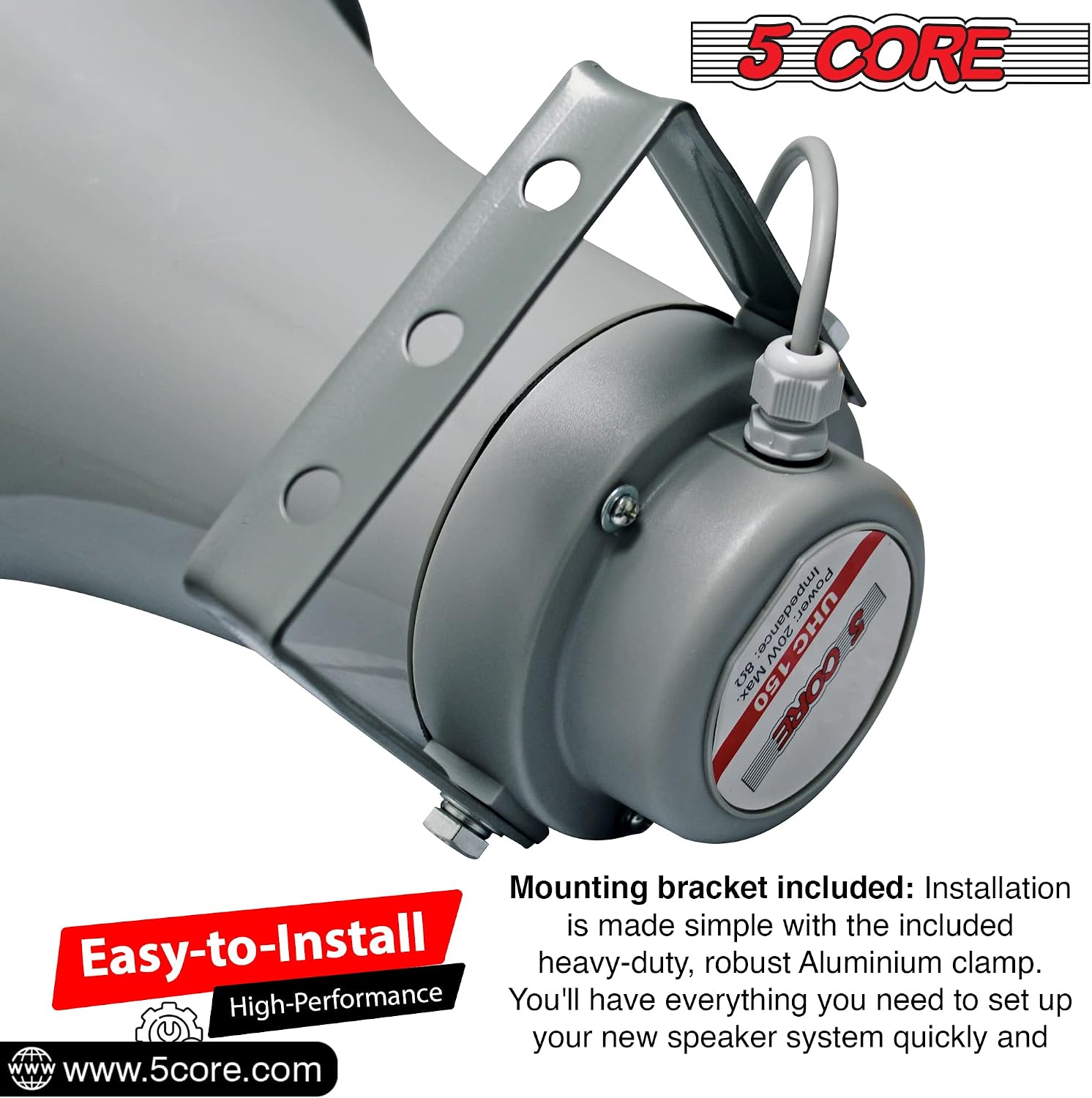 5 CORE 9 Inch PA Horn 200W Loud Speaker Bull Horn Loud Audio 8Ohm All Weather Indoor Outdoor Use Bracket and Hardware Included - UHC 150 1Pc