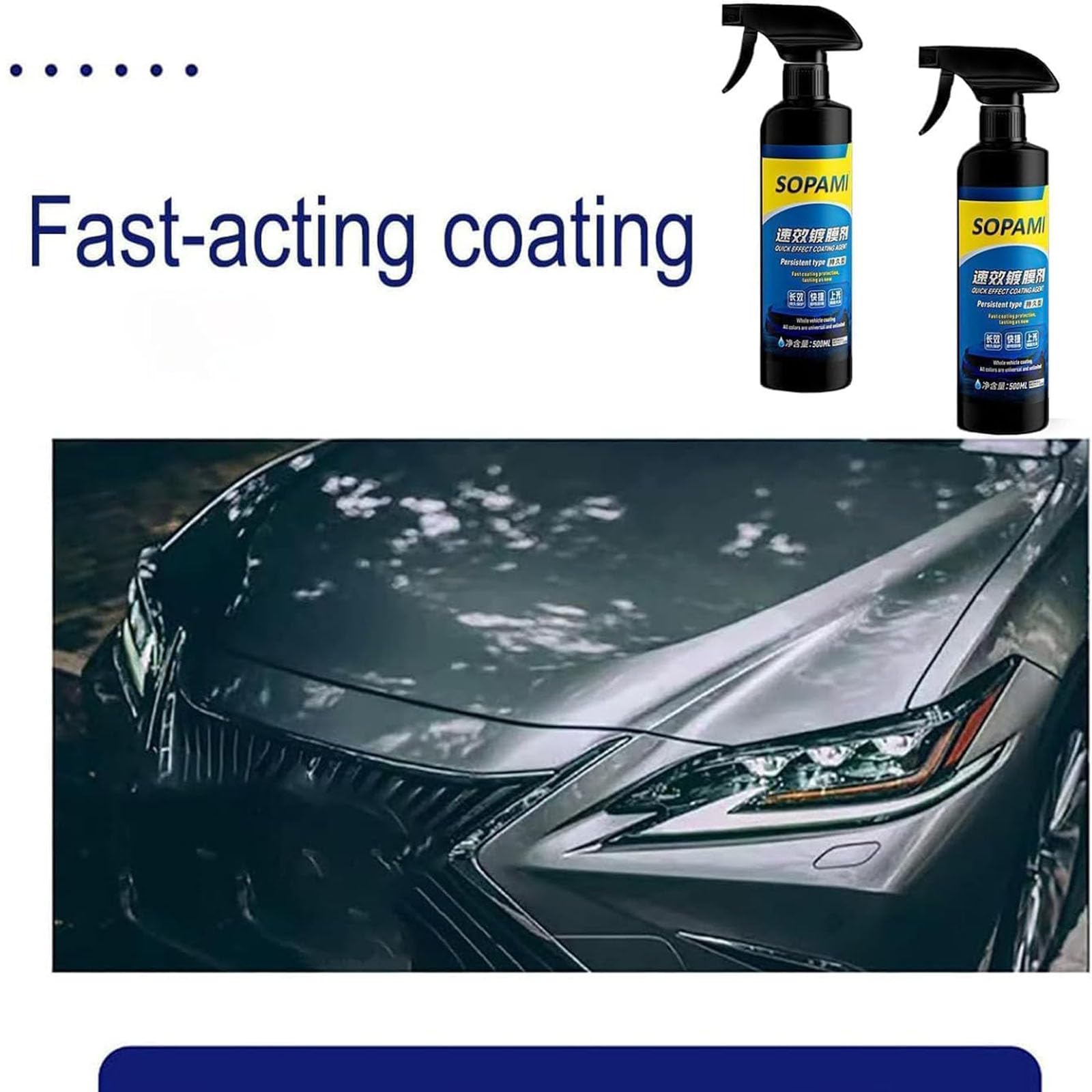 Sopami Auto-Beschichtungsspray - 2024 Upgrade Schnellwirkendes Lackschutz-Mittel, Kratzer-Politur, Wasserlose Reinigung, 3-in-1 Hochschutz