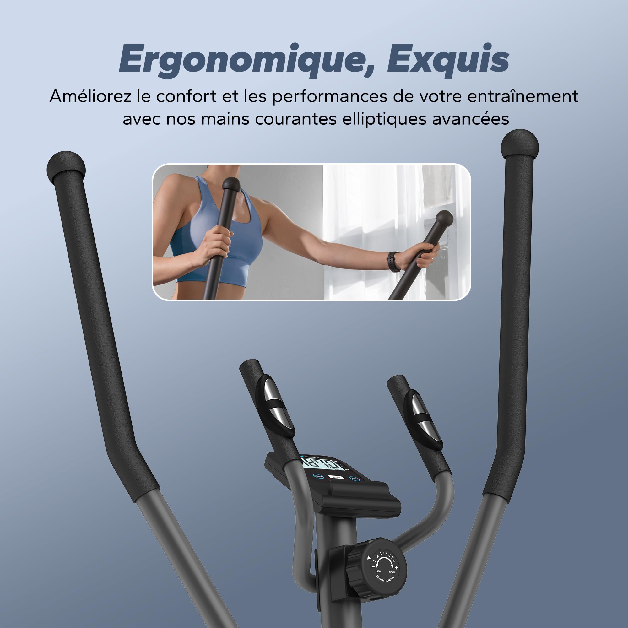 MERACH Vélo Elliptique pour la Maison, Ultra Silencieux Elliptique Compacts avec Résistance Magnétique à 16 Niveaux, Écran LCD, Capteur de Pouls, Application Exclusive MERACH, Capacité de charge 120KG